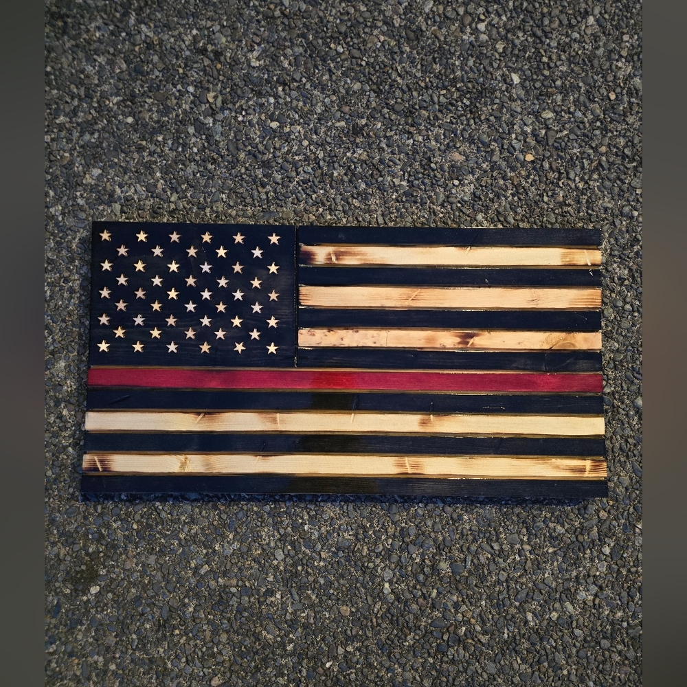 Wooden American Flag Wall Art Thin Red Line